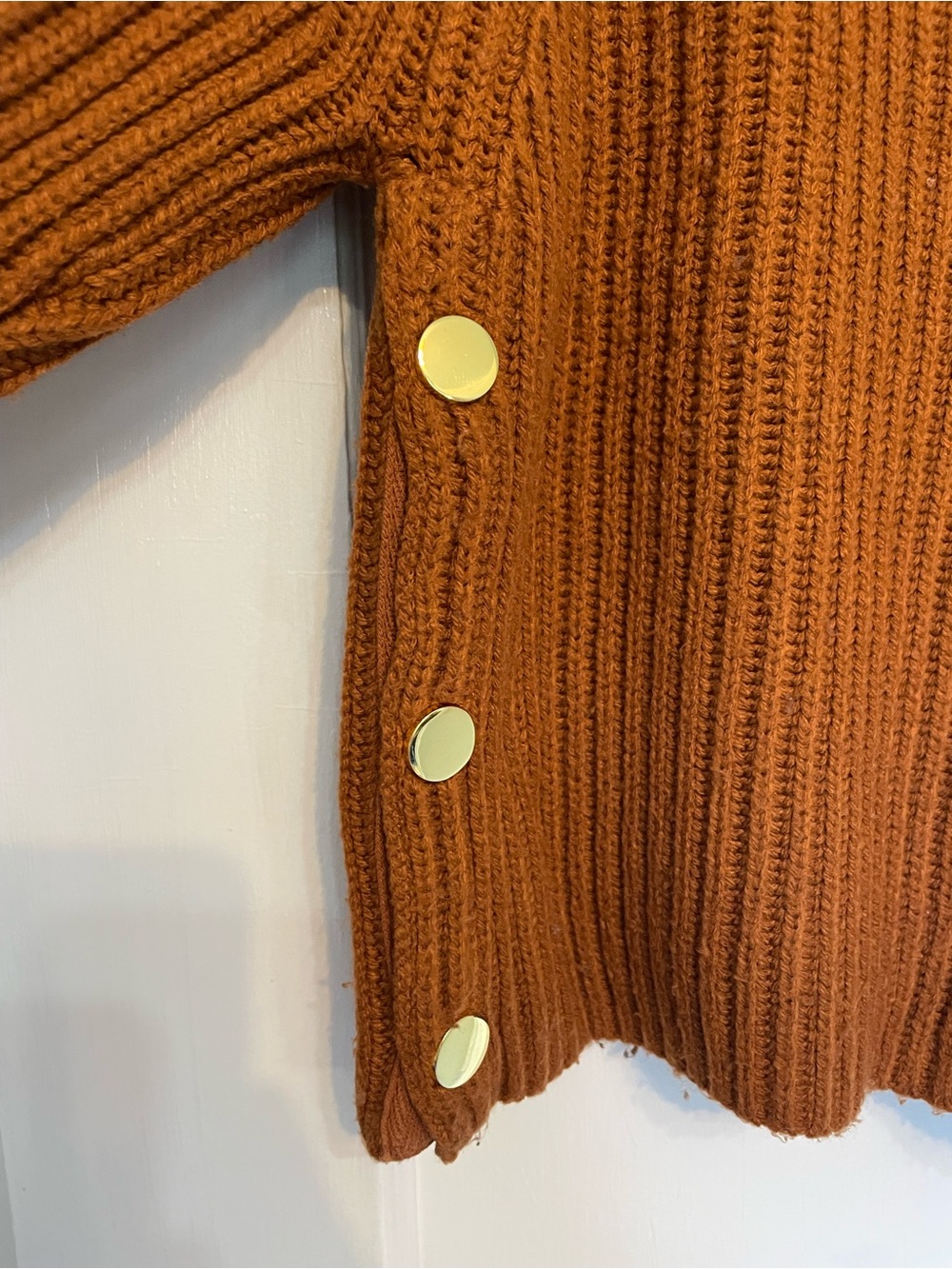 Topshop Rust Ribbed Sweater with Gold Side Buttons - Picture 2 of 5